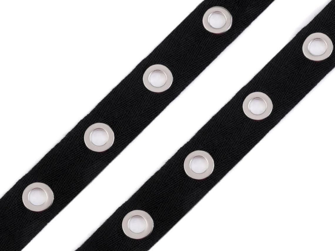 Metal Grommet /Eyelet Tape / Black cotton ribbon with nekel , natural cotton ribbon with nekel / for bustier, lacing, Gothic style -3yd