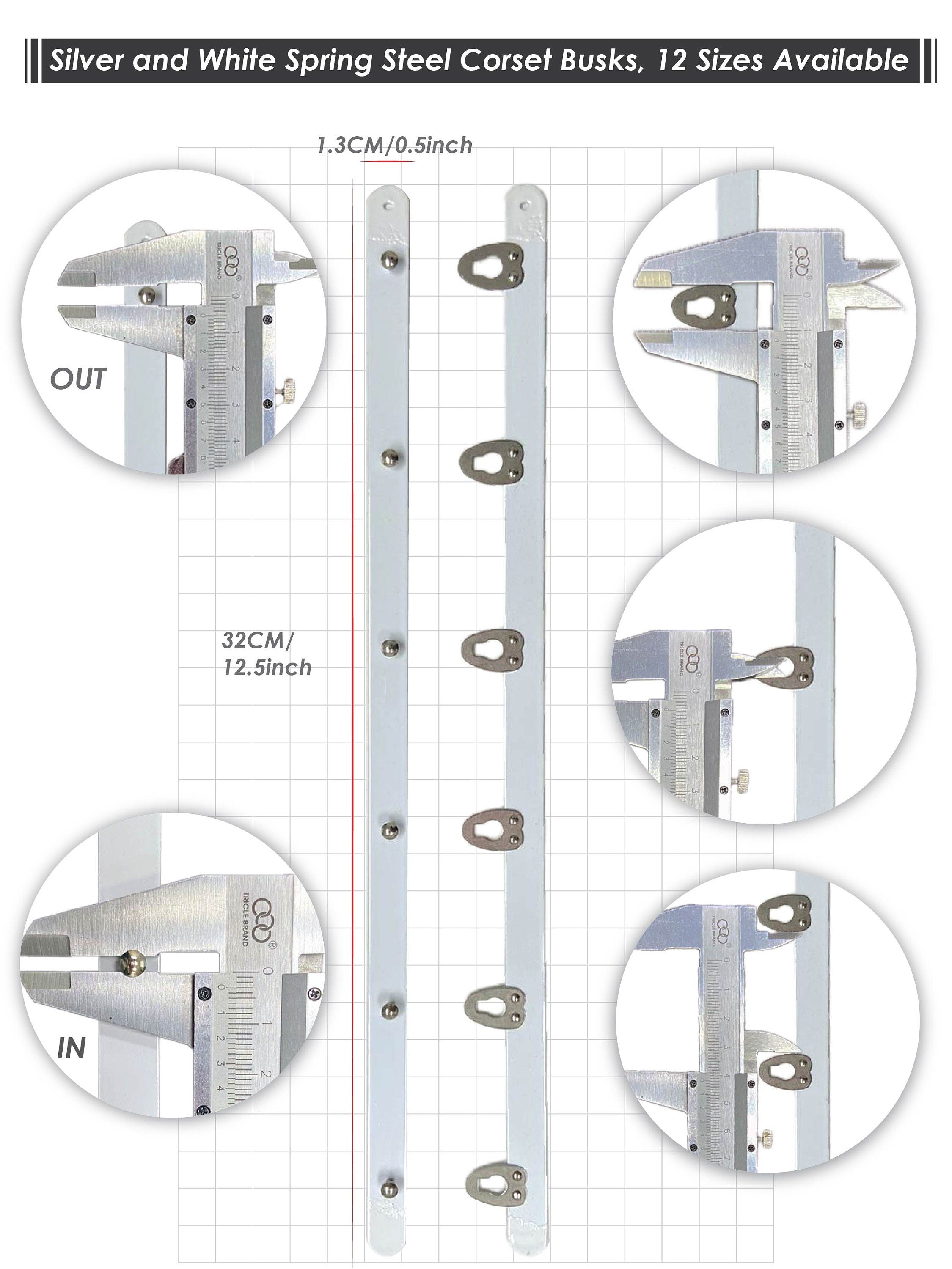 Silver and White Spring Steel Corset Busks, 12 Sizes Available