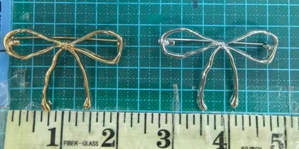 Bow Brooch Pin - Gold & Silver Ribbon Design