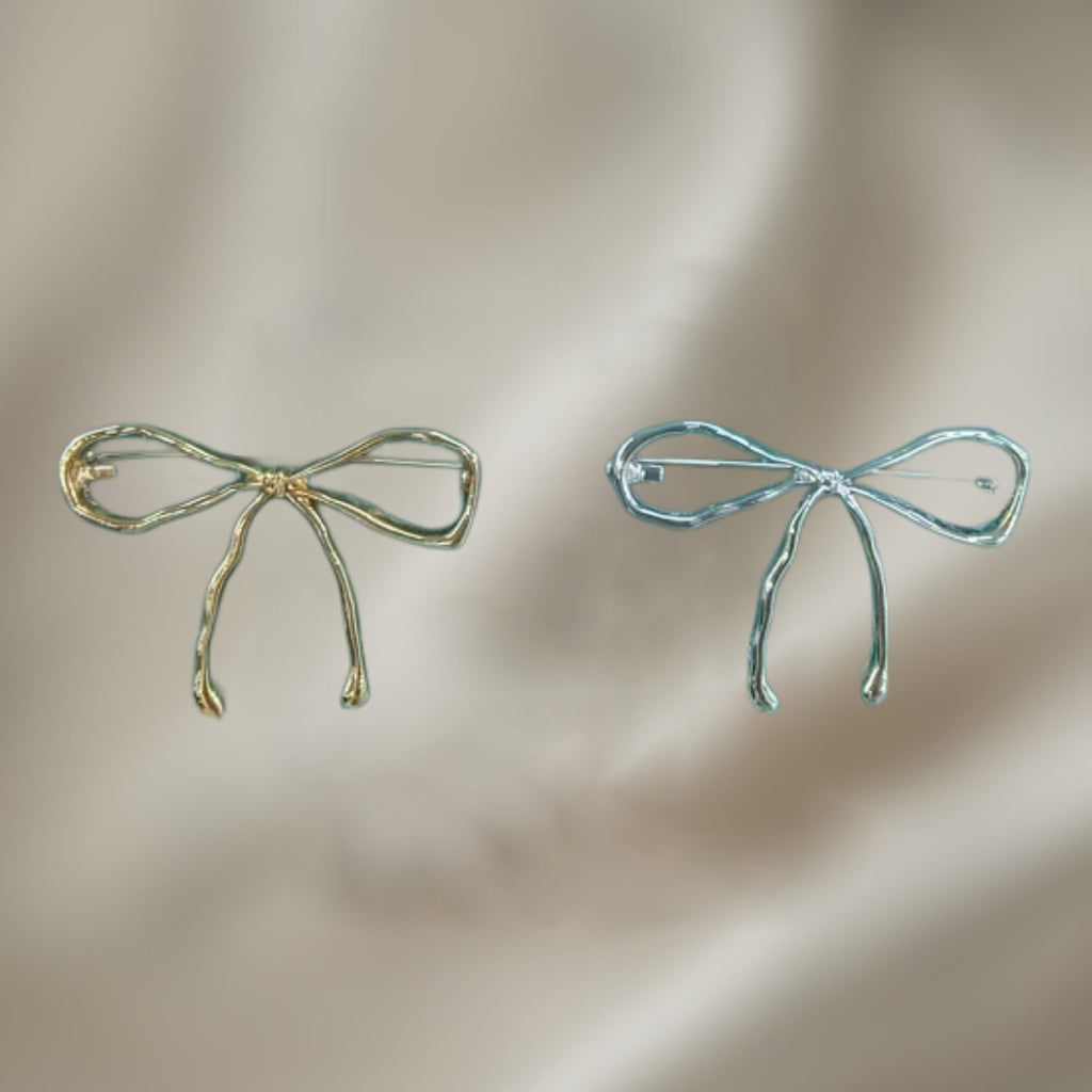 Bow Brooch Pin - Gold & Silver Ribbon Design