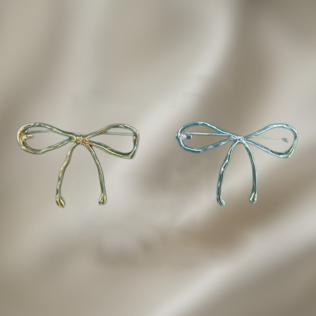 Bow Brooch Pin - Gold & Silver Ribbon Design