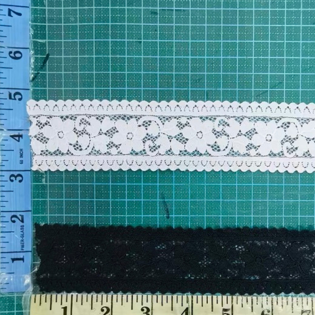 Stretch Floral Lace Trim - White & Black