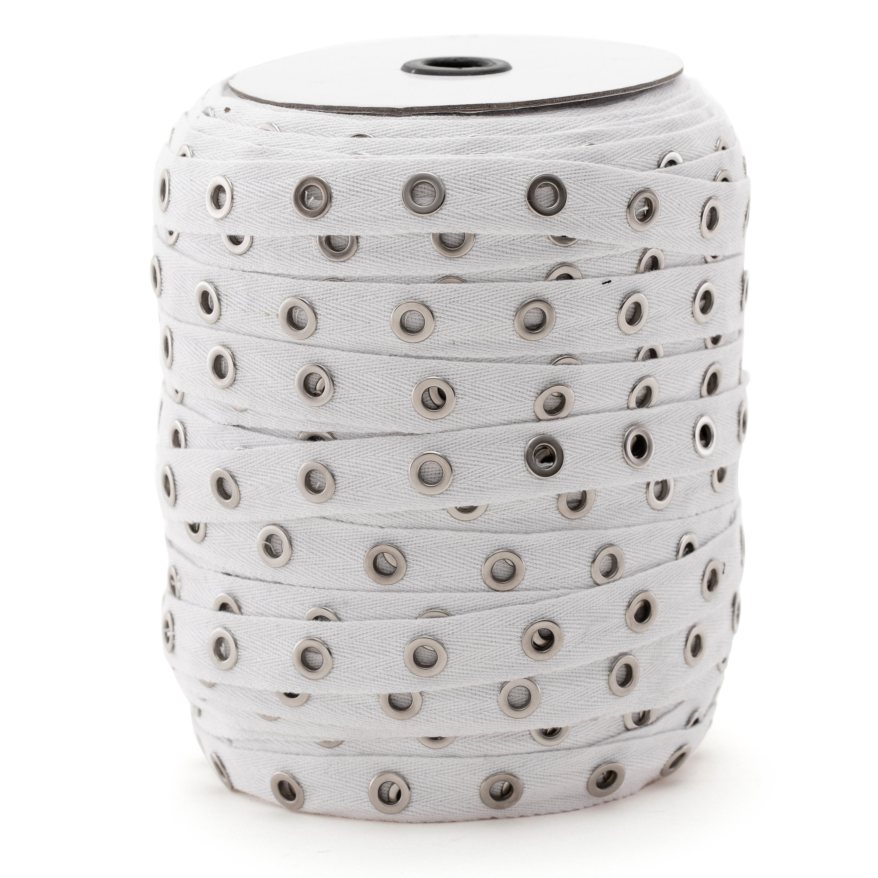 Black OR White Eyelet Sliver Plated Cotton Twill Tape By 10Yard