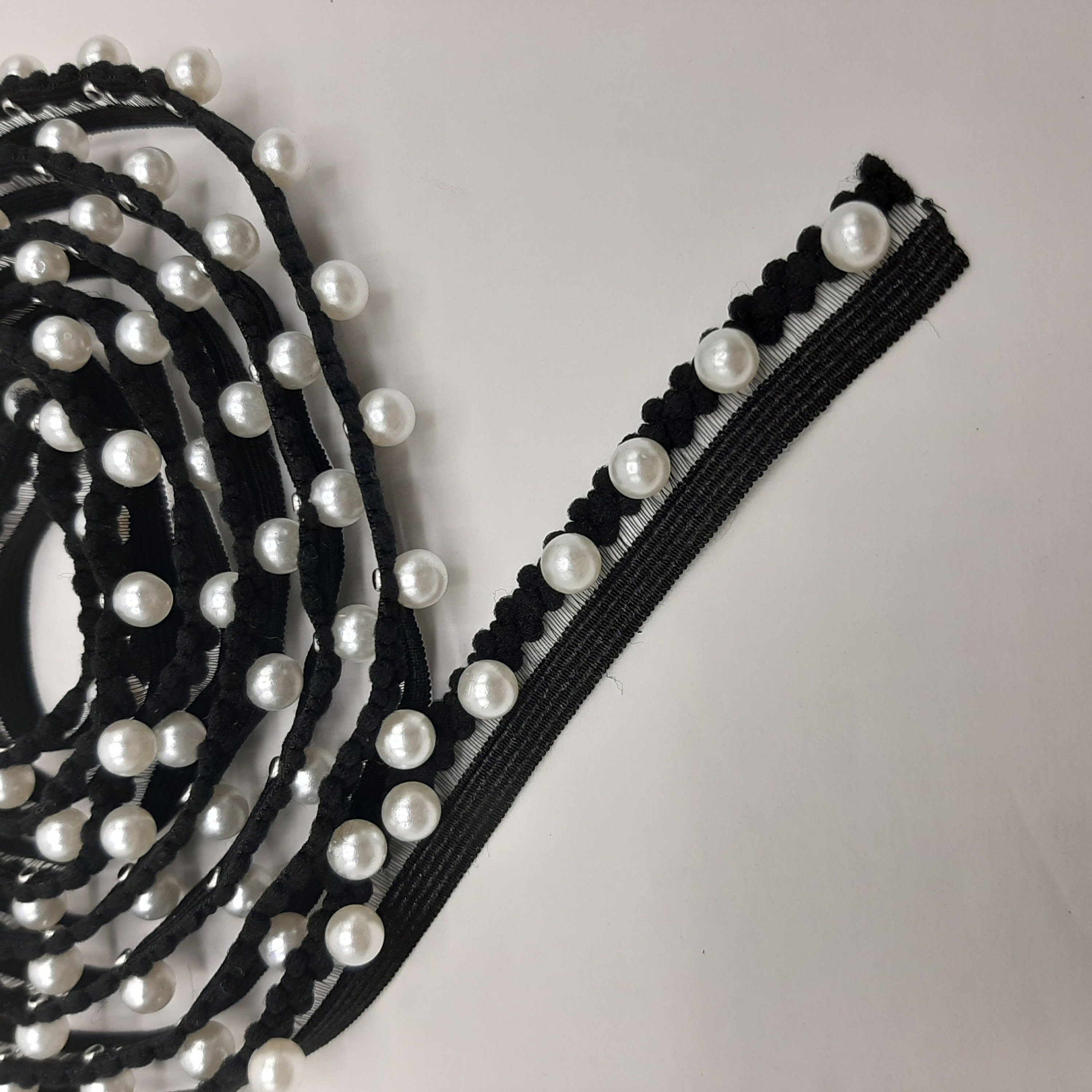 5 yards 1/2" width White and Black color tulle trim with pearl decorative for your fashion/wedding design decorative