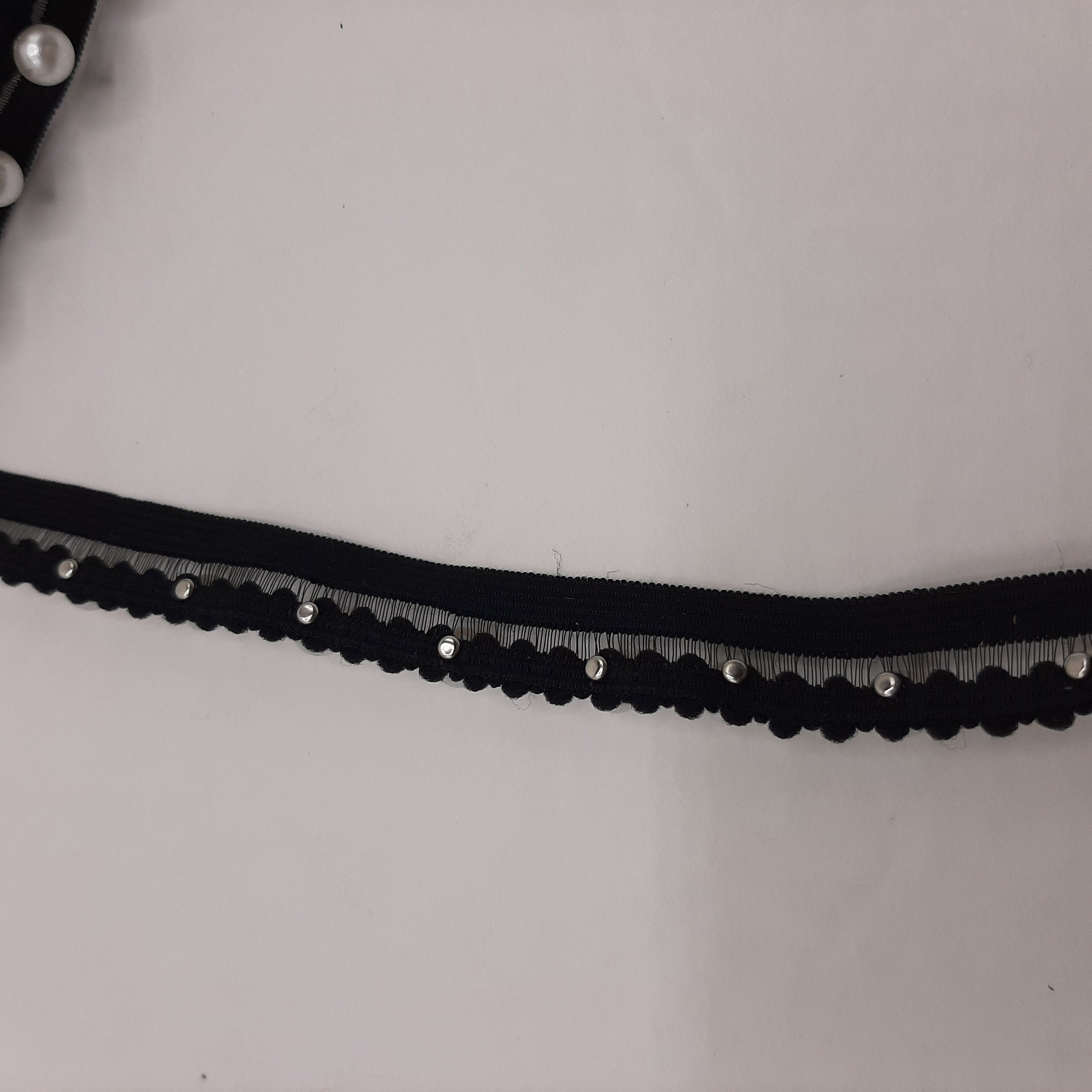 5 yards 1/2" width White and Black color tulle trim with pearl decorative for your fashion/wedding design decorative