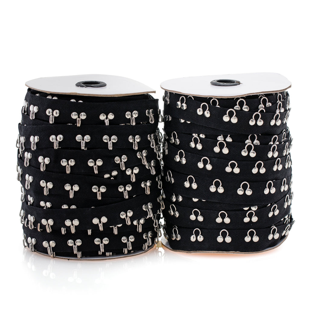 Beyond Trim White Cotton Hook & Eye Tape with black tape, white tape Gold Hooks and Sliver Hooks - 3yd