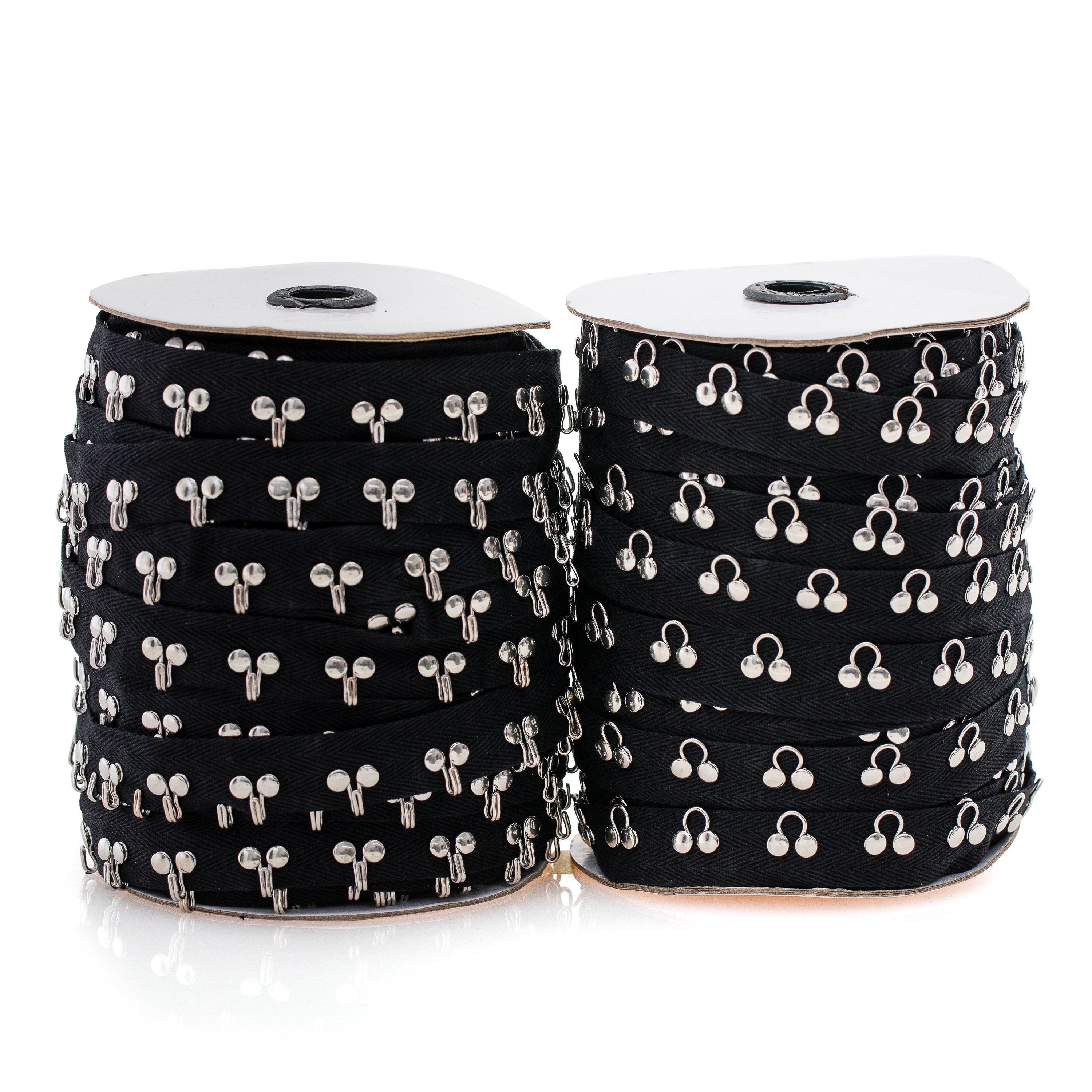 Beyond Trim White Cotton Hook & Eye Tape with black tape, white tape Gold Hooks and Sliver Hooks - 3yd