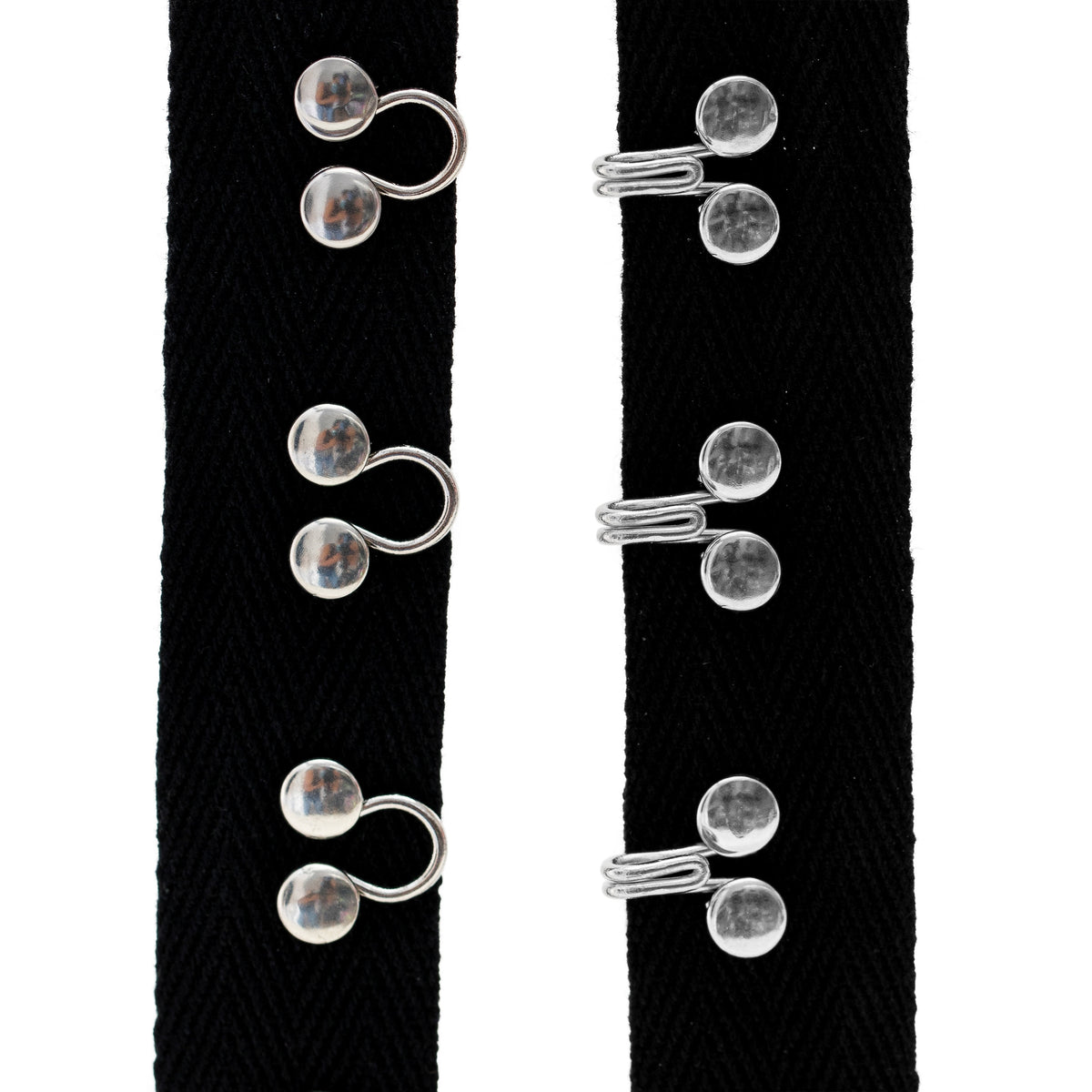 Beyond Trim White Cotton Hook & Eye Tape with black tape, white tape Gold Hooks and Sliver Hooks - 3yd
