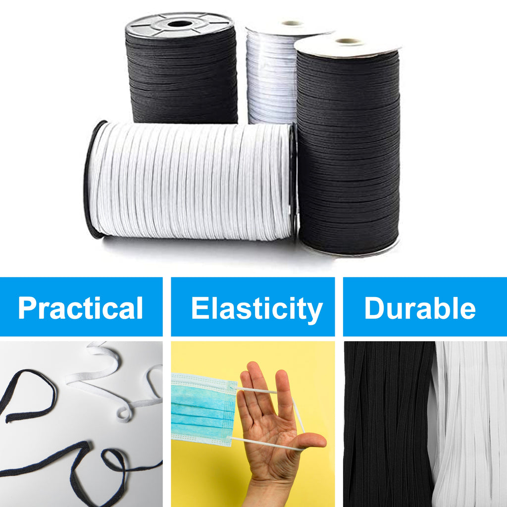 Elastic Band,1/8 Inch Width 10 Yards 3mm Flat Elastic Bands for Sewing Crafts DIY,Braided Elastic Cord,Elastic Rope,Black