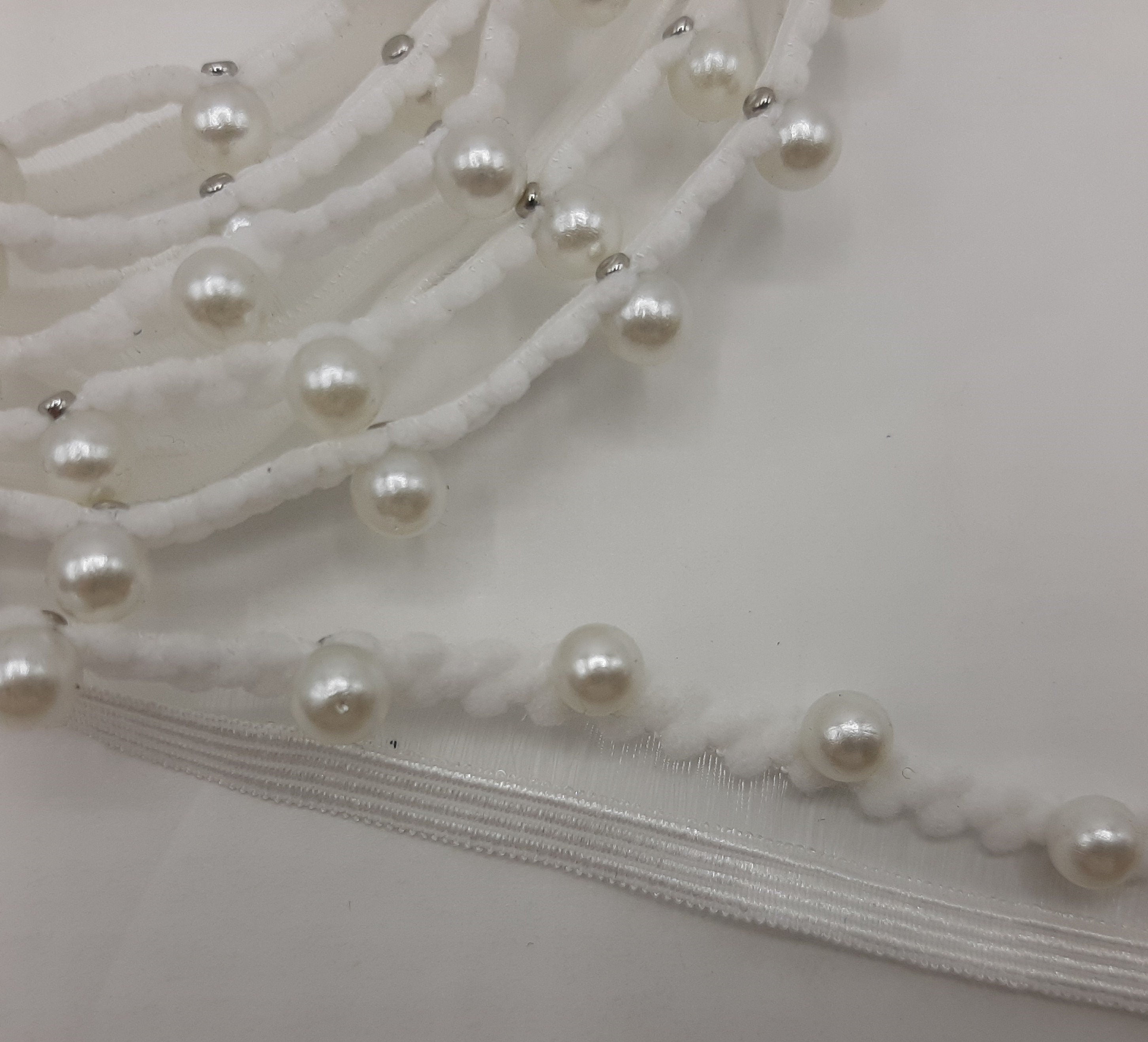 5 yards 1/2" width White and Black color tulle trim with pearl decorative for your fashion/wedding design decorative