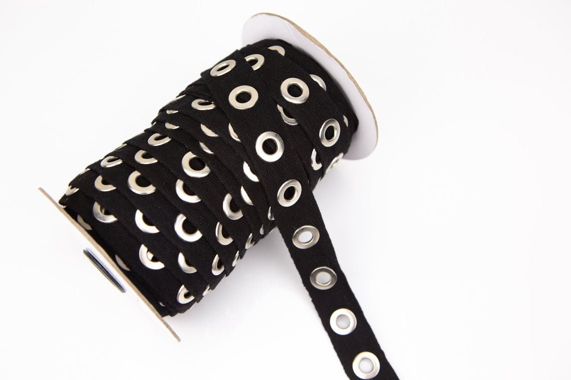 Black AND White Large Cotton Grommet Tape Eyelet 100% Cotton Twill Tape Trim 3 / 5 / 10 YARDS - AL27D