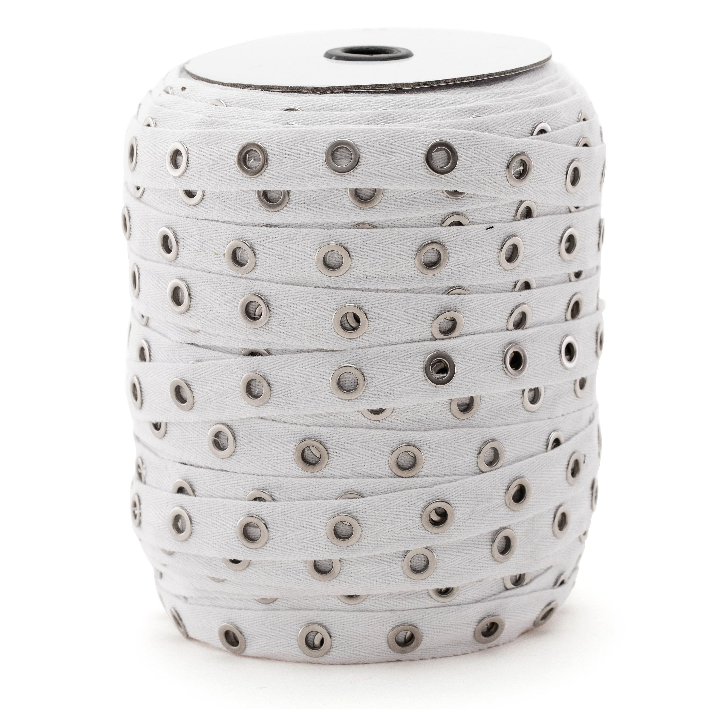 White Grommet Tape with Nickel Eyelet Cotton Twill Tape on Trim 5 yds - AL27D / LA10541D