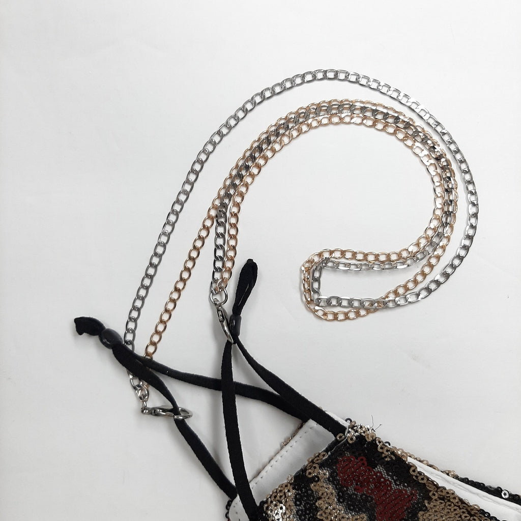 Double Chain Gold / Silver (Not Real Gold/Silver) 2 in 1 Face Mask Holder, Lanyard mask chain Unisex T5017