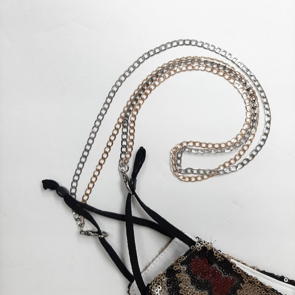 Double Chain Gold / Silver (Not Real Gold/Silver) 2 in 1 Face Mask Holder, Lanyard mask chain Unisex T5017