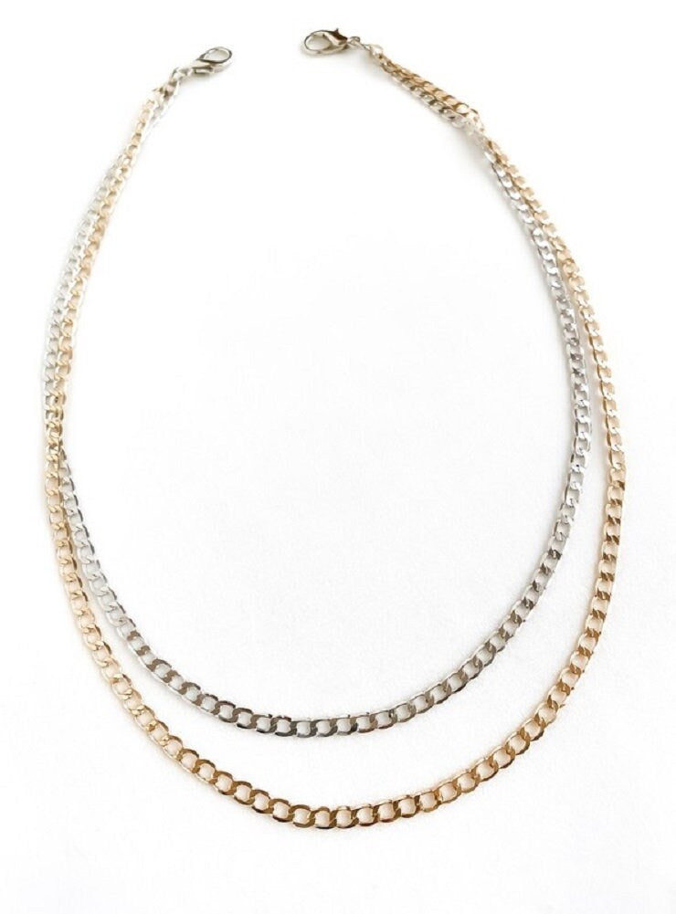 Double Chain Gold / Silver (Not Real Gold/Silver) 2 in 1 Face Mask Holder, Lanyard mask chain Unisex T5017