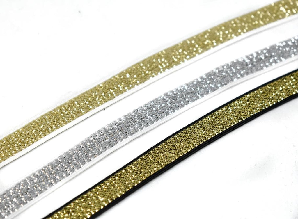 1-inch Wide Soft Gold and Silver Glitter Elastic Bands by 3-Yard,