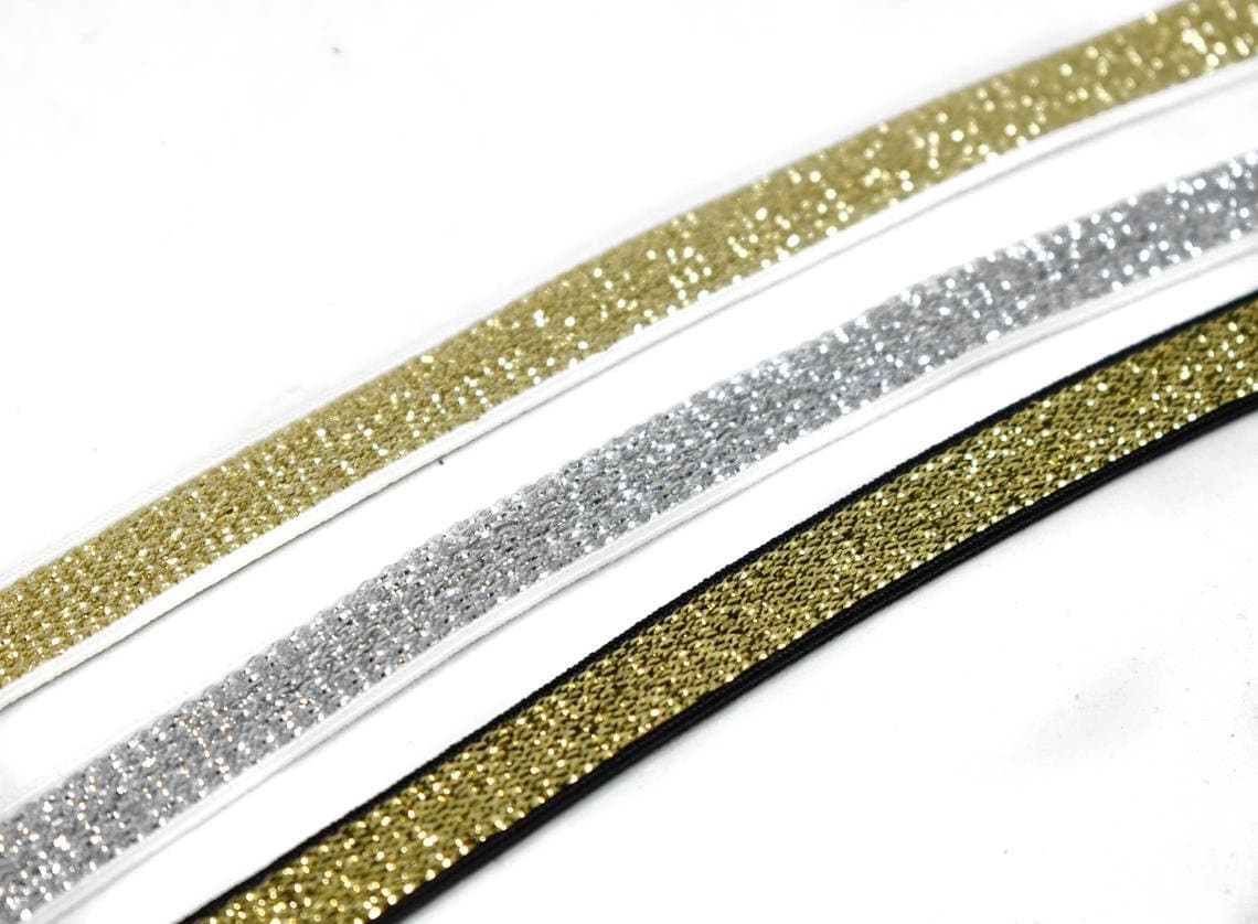 1-inch Wide Soft Gold and Silver Glitter Elastic Bands by 3-Yard,
