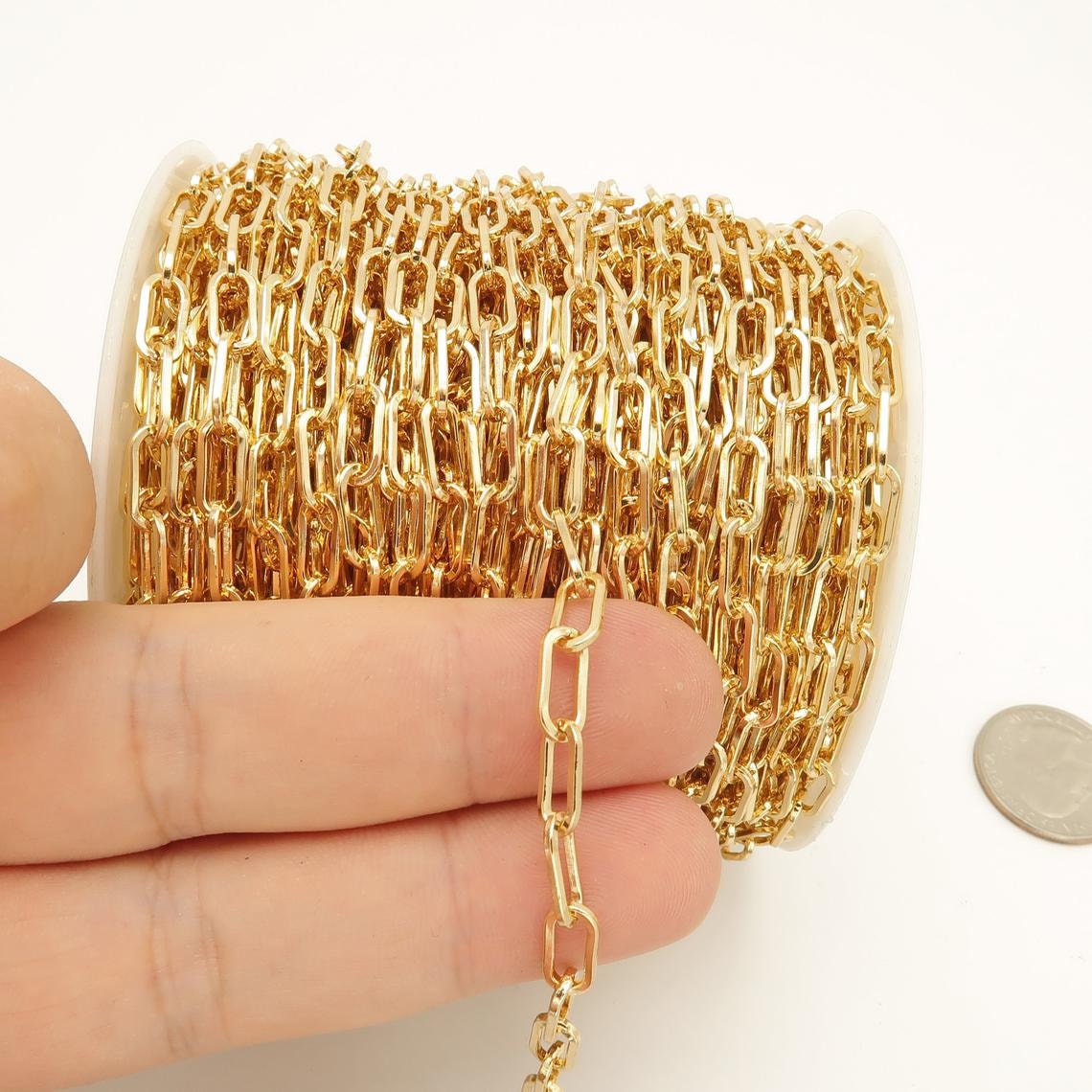 Paperclip Chain Gold/Silver Color Long Oval Rectangle Paper Clip Chain 1 yard, 3 feet Lead, Unfinished Link Chain