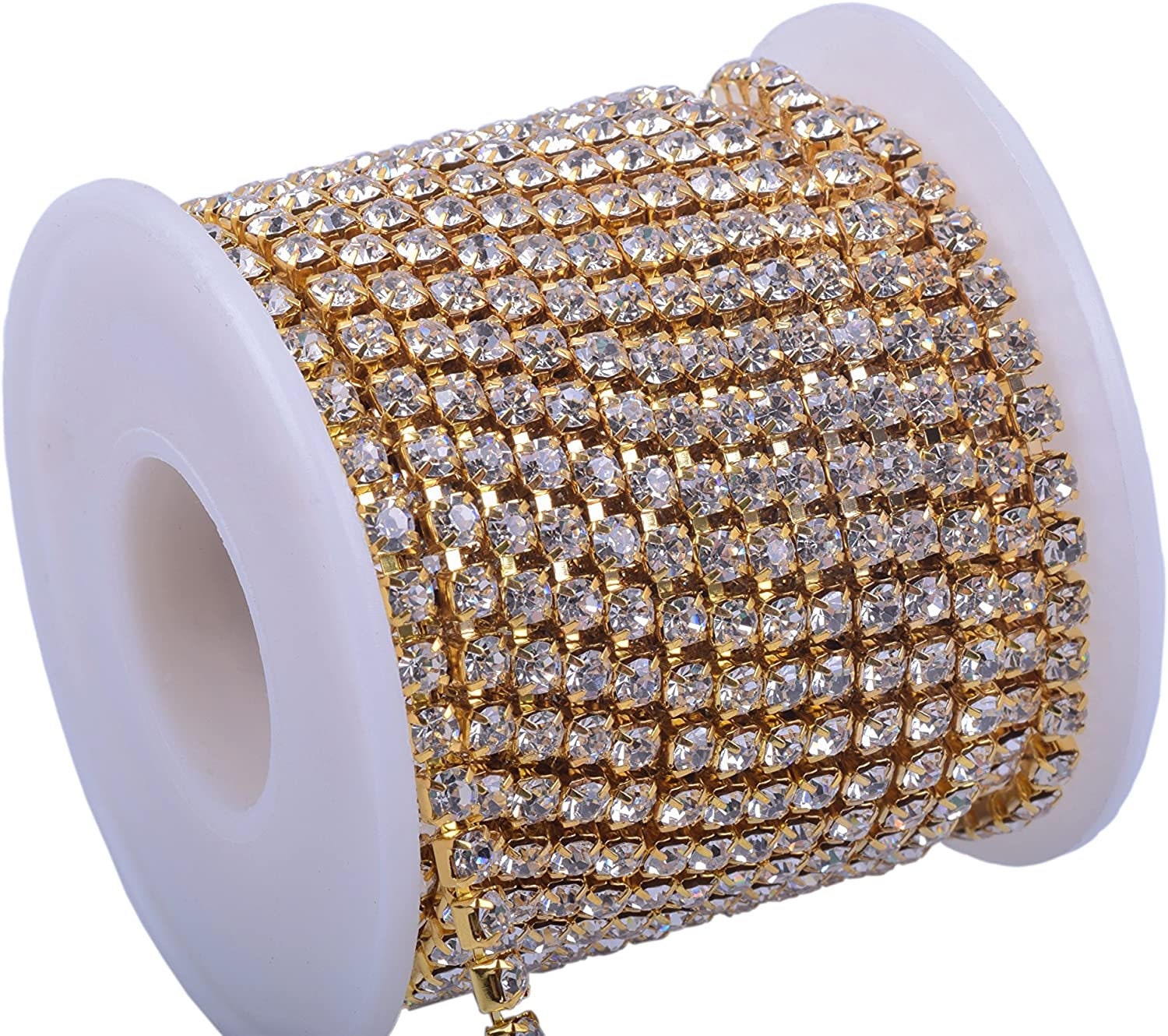 Gold Rhinestone Chain By Yard With Clear Crystal - 3mm,  4mm, DIY Sparkling Accessories  3yds