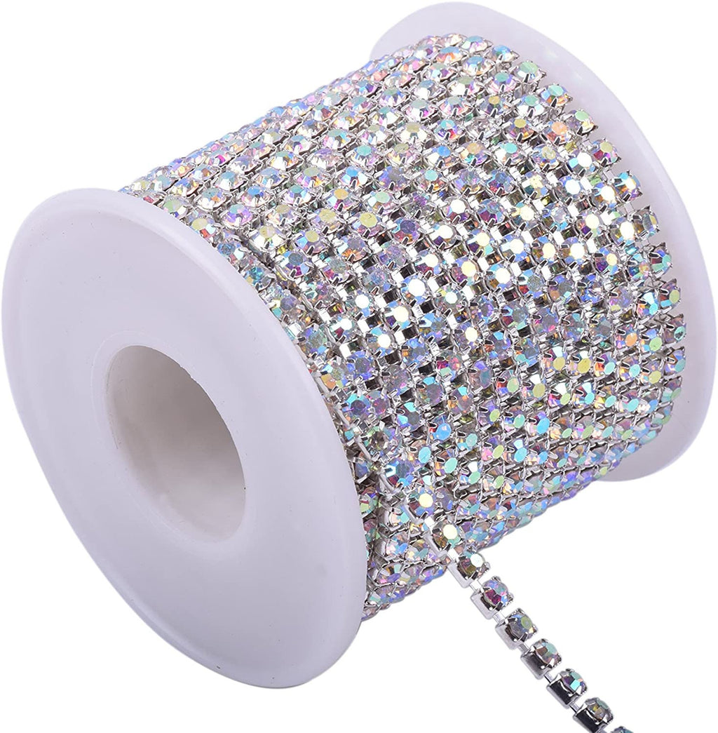 SLIVER  Rhinestone Chain By Yard With Clear Crystal - 3mm,  4mm, DIY Sparkling Accessories - 3yd