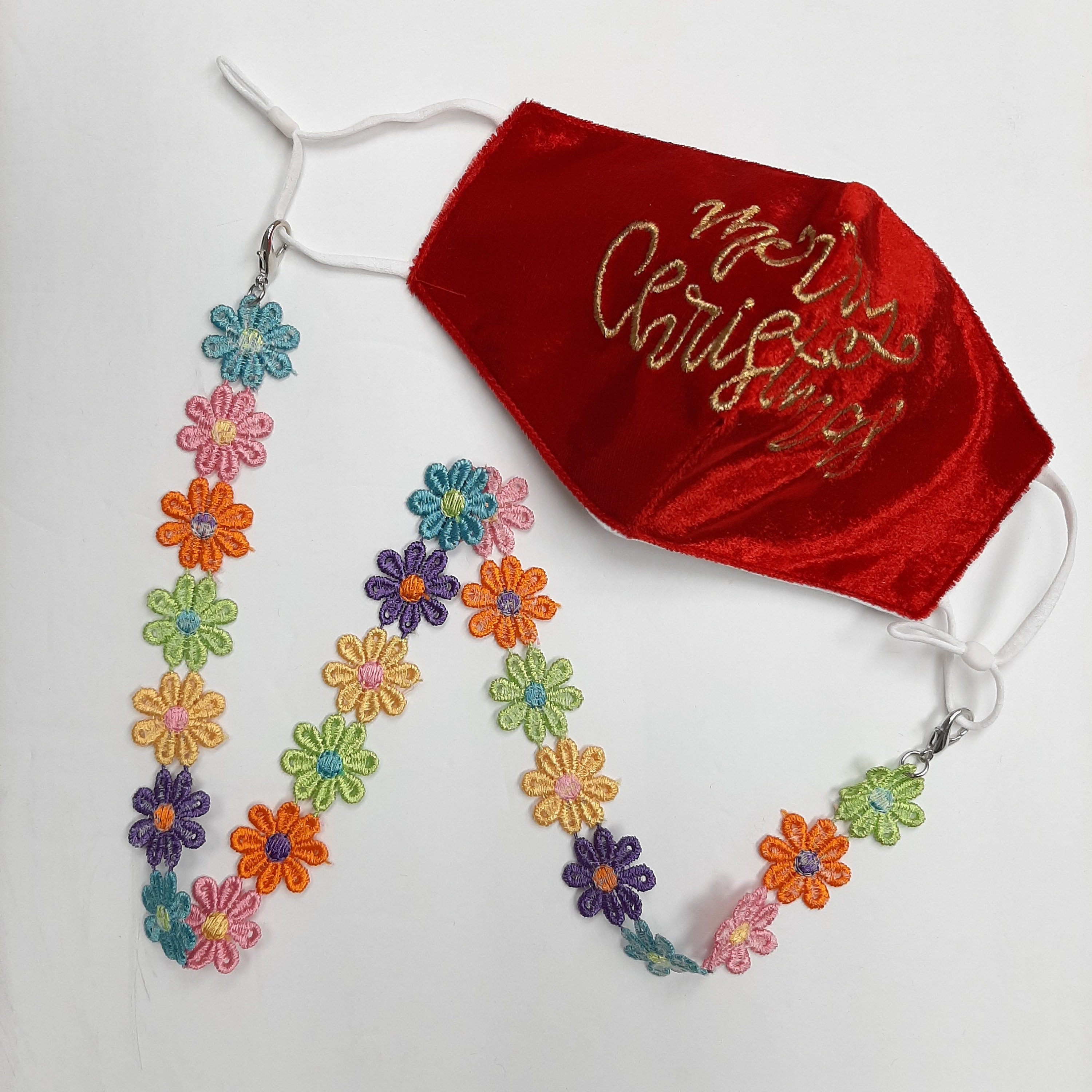 Flower Lace Mask Strap Handmade Face Mask Accessorizes Necklace Mask Strap Saver Crystal Sparkle  Mask Straps Lace Mask Strap  MT-269