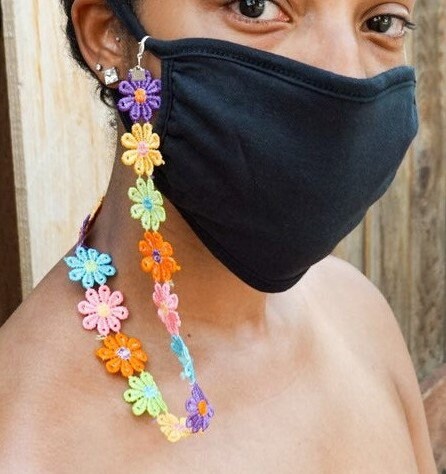 Flower Lace Mask Strap Handmade Face Mask Accessorizes Necklace Mask Strap Saver Crystal Sparkle  Mask Straps Lace Mask Strap  MT-269