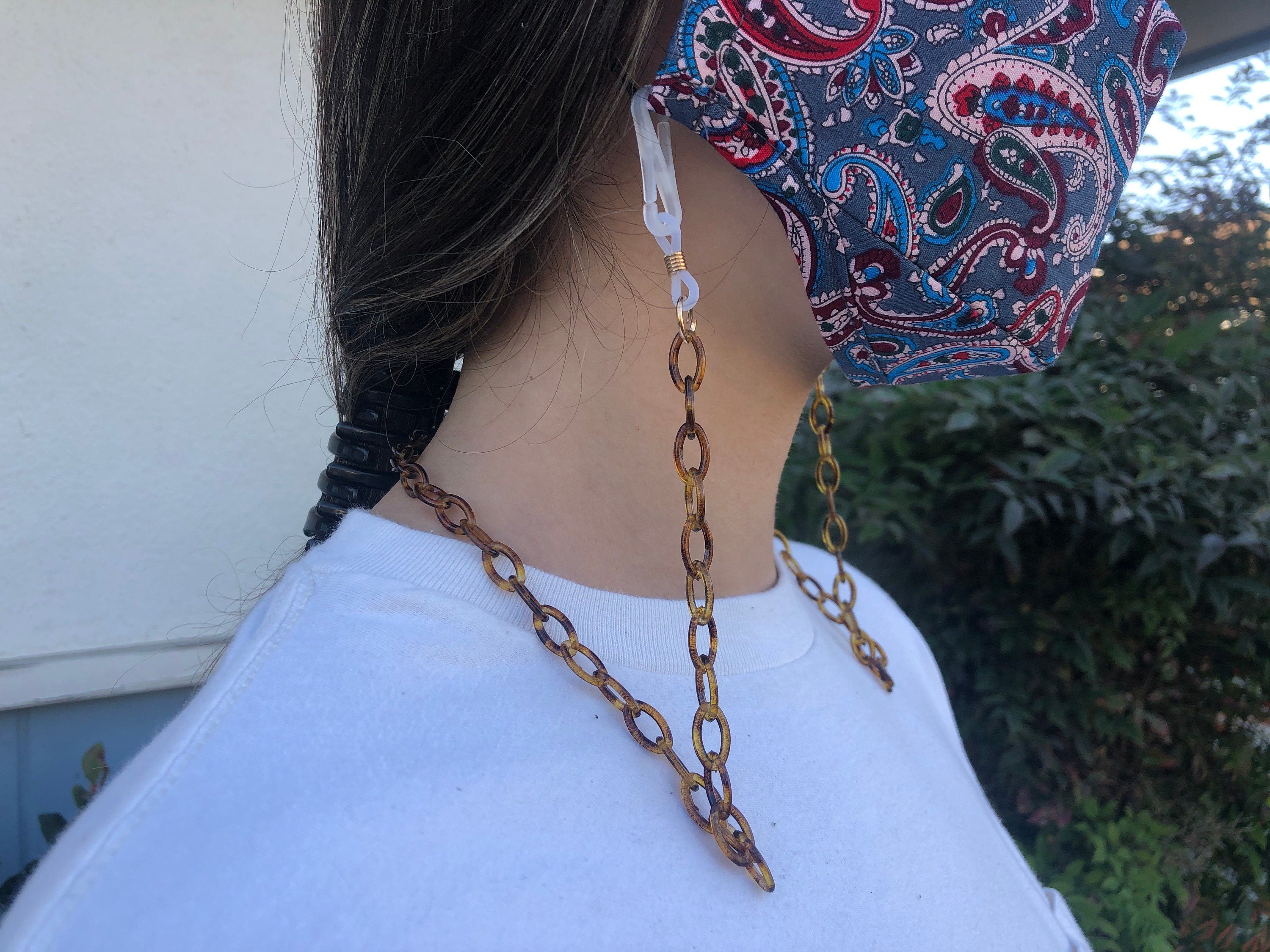 Face Mask Chain, Mask Lanyard, Tortoise Shell Face Mask Holder, Tortoise Face Mask Strap, Minimalist Face Mask Chains MT-260