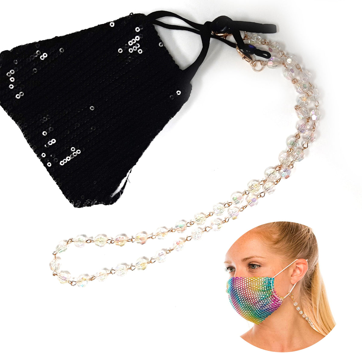 Beyond Trim Face Mask Holder Chain Strap Leash Lanyard Fashion Retainer Necklace Lightweight Lobster Claws 26 Inch T5021 Beads Gold