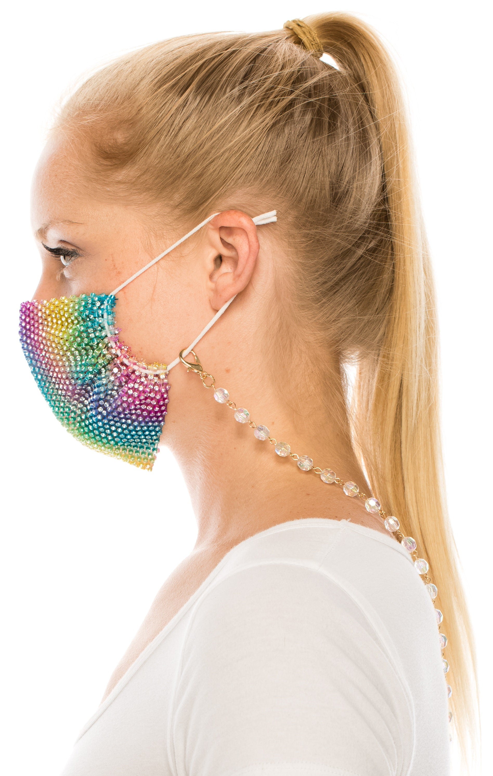 Beyond Trim Face Mask Holder Chain Strap Leash Lanyard Fashion Retainer Necklace Lightweight Lobster Claws 26 Inch T5021 Beads Gold