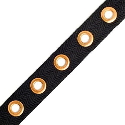 1" Black and Gold Large Cotton Grommet Tape Eyelet Cotton Twill Tape Trim by the 5 yard