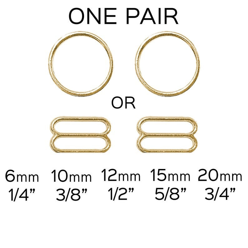 50 pair BRA Rings OR Sliders set for swimwear or bra making- 1/4"/6mm, 3/8"/10mm, 1/2"/12mm, 5/8"/15mm, 3/4"/20mm