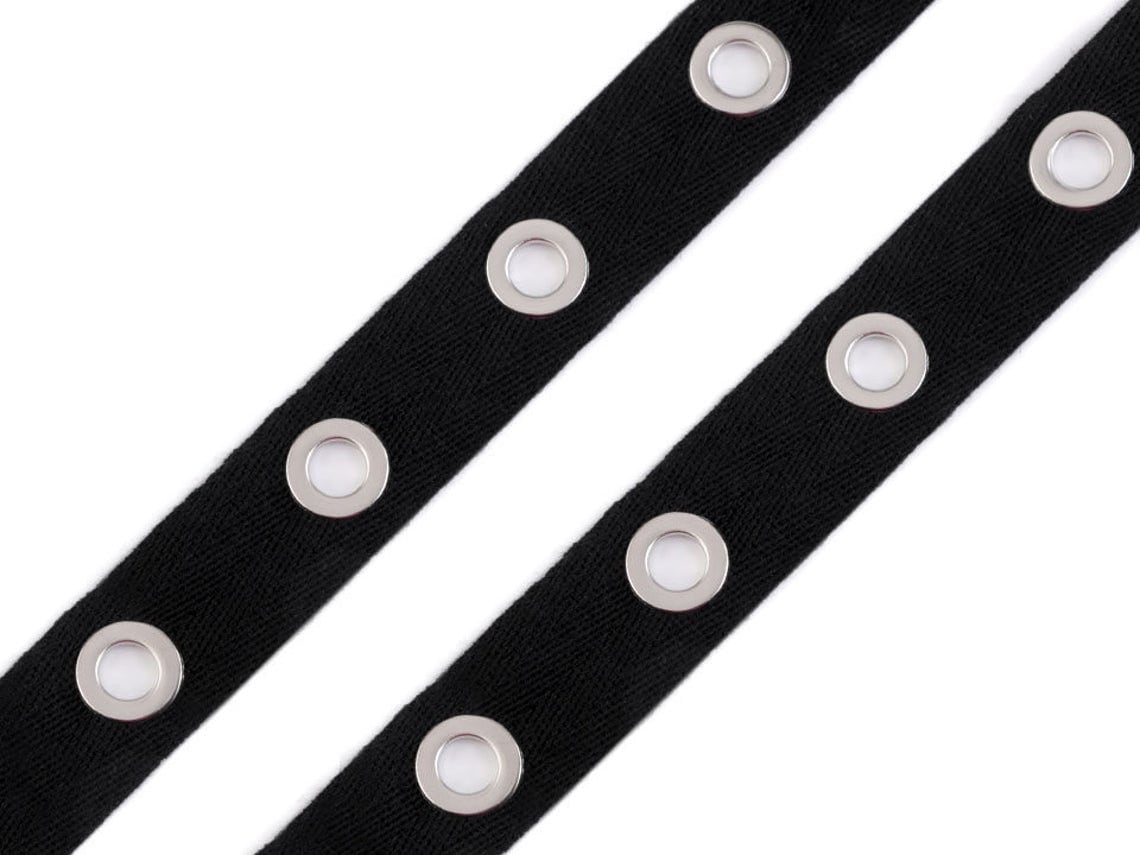 Metal Grommet /Eyelet Tape / Black cotton ribbon with nekel , natural cotton ribbon with nekel  / for bustier, lacing, Gothic style -3yd