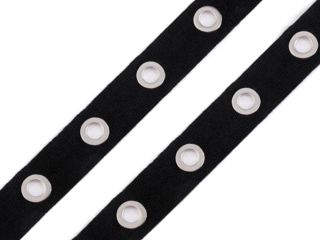 Metal Grommet /Eyelet Tape / Black cotton ribbon with nekel , natural cotton ribbon with nekel  / for bustier, lacing, Gothic style -3yd