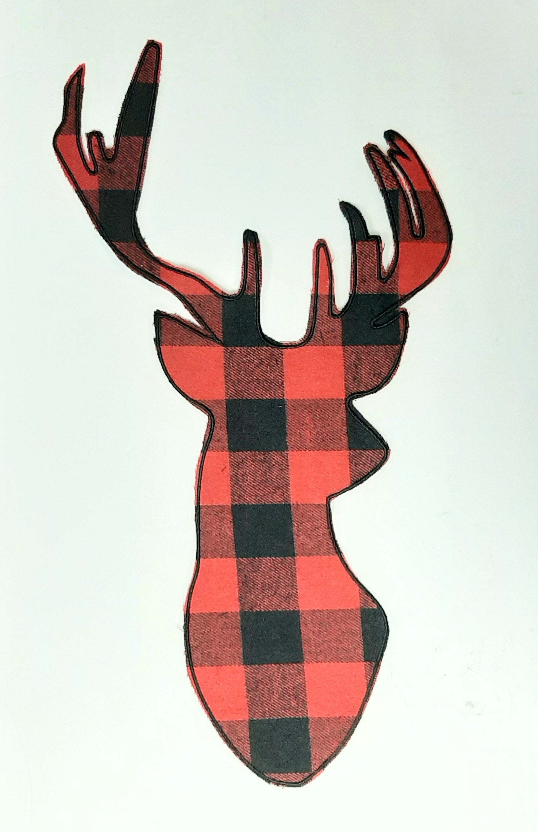 Buffalo Plaid Stag Head Deer Head Buck Head Applique Patch Red Cotton Fabric Cut Out Iron On Sew On Embellishment Decoration - 2pcs