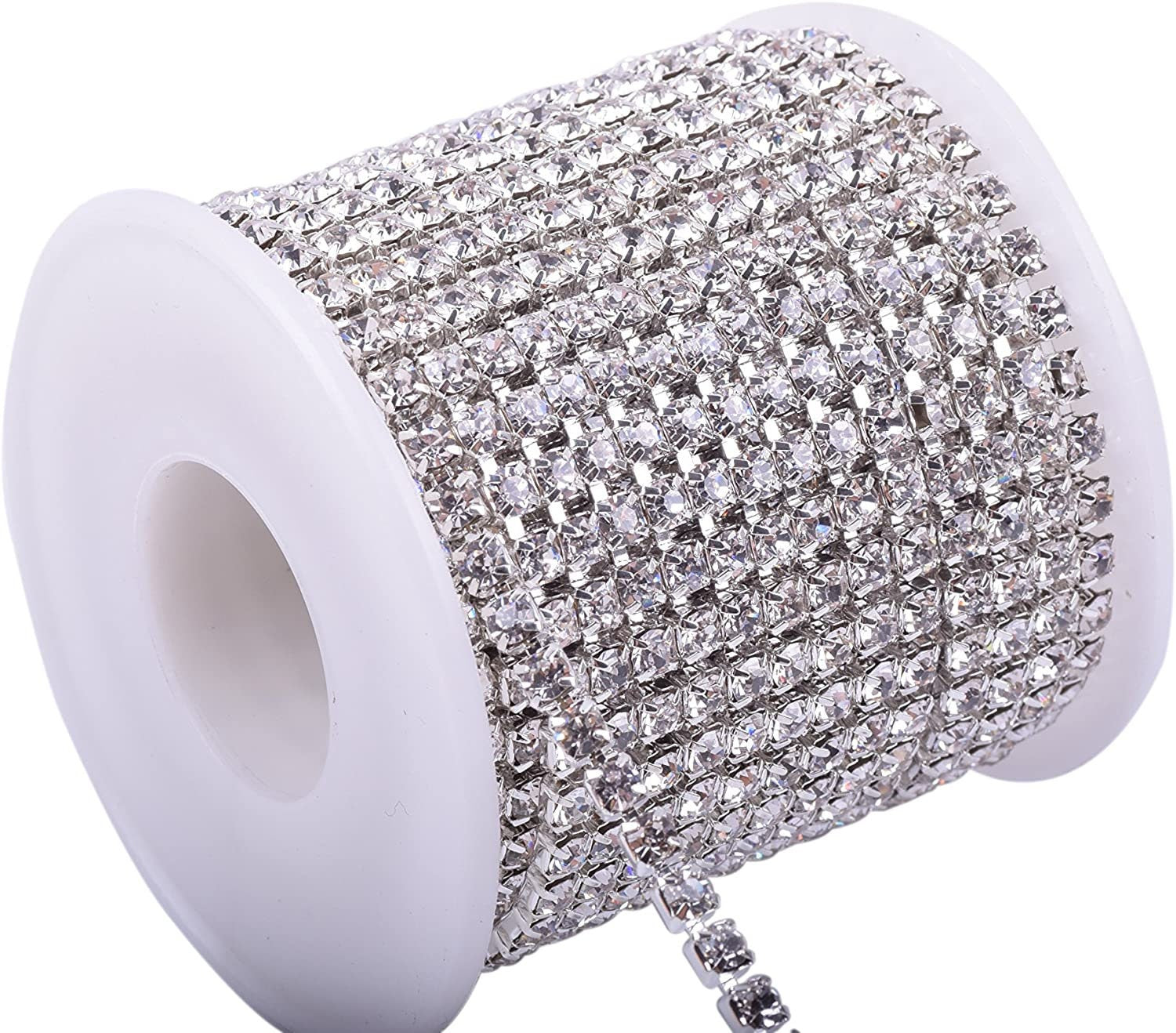SLIVER  Rhinestone Chain By Yard With Clear Crystal - 3mm,  4mm, DIY Sparkling Accessories - 3yd
