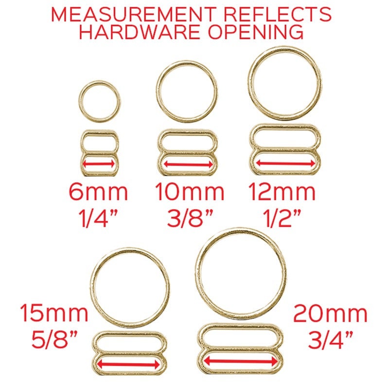 50 pair BRA Rings OR Sliders set for swimwear or bra making- 1/4"/6mm, 3/8"/10mm, 1/2"/12mm, 5/8"/15mm, 3/4"/20mm
