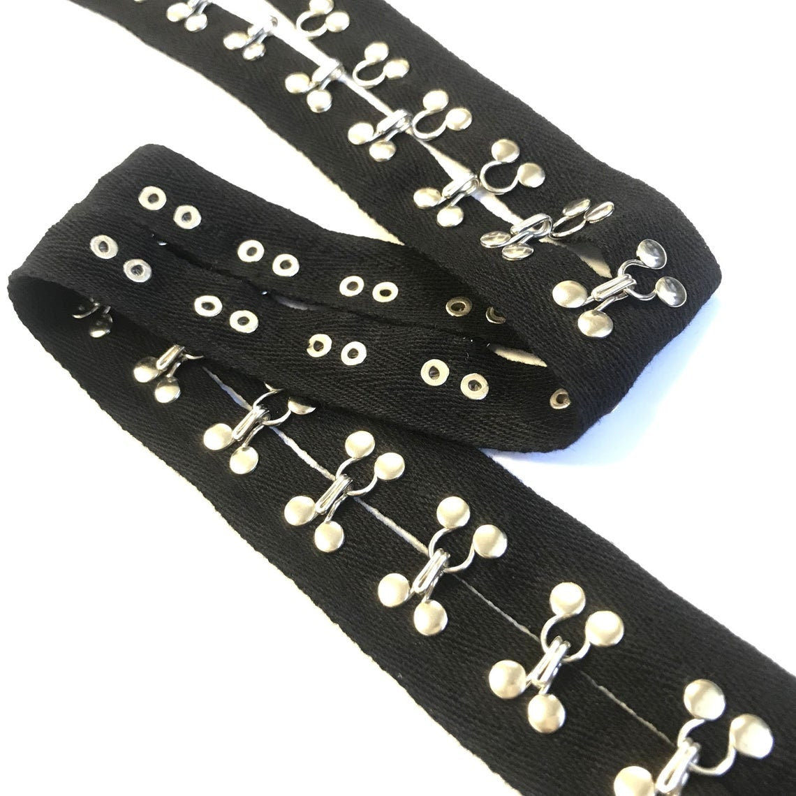 Black / White hook and eye tape trim with 1" cotton tape - DL472 / AL199C