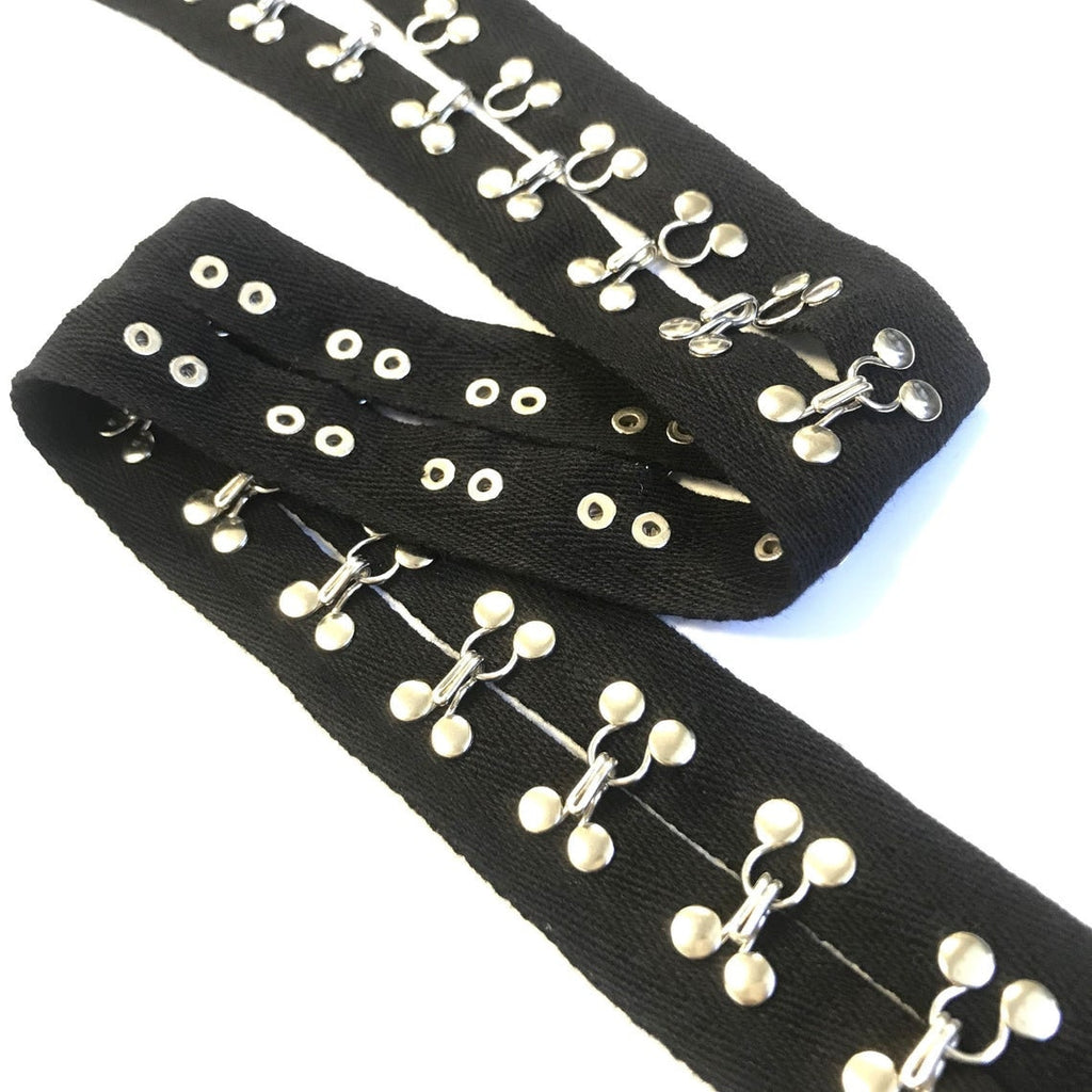 Black / White hook and eye tape trim with 1" cotton tape - DL472 / AL199C
