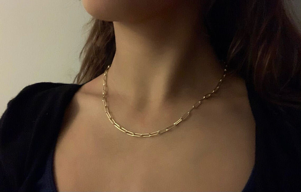 Link chain choker necklace, gold and sliver necklace, BOX chain choker necklace, long link choker necklace, Bold Chain necklace