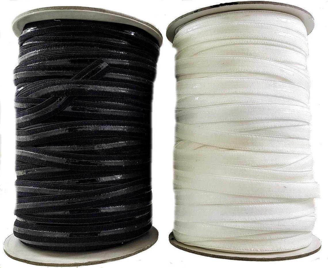 5 / 10 Yards 3/8" Wide Plush Back Non-Slip Silicone Grip Rubber Strip Beige, Black, White, Lingerie Elastic Trim - TL417