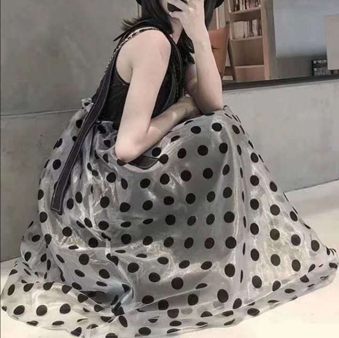 Big 2 cm Black Polka Dot Organza lace fabric, Flocking Points Dotted Fabric For Wedding Dress, Bow tie, Dance Dress, Evening Wear, by 1 yard