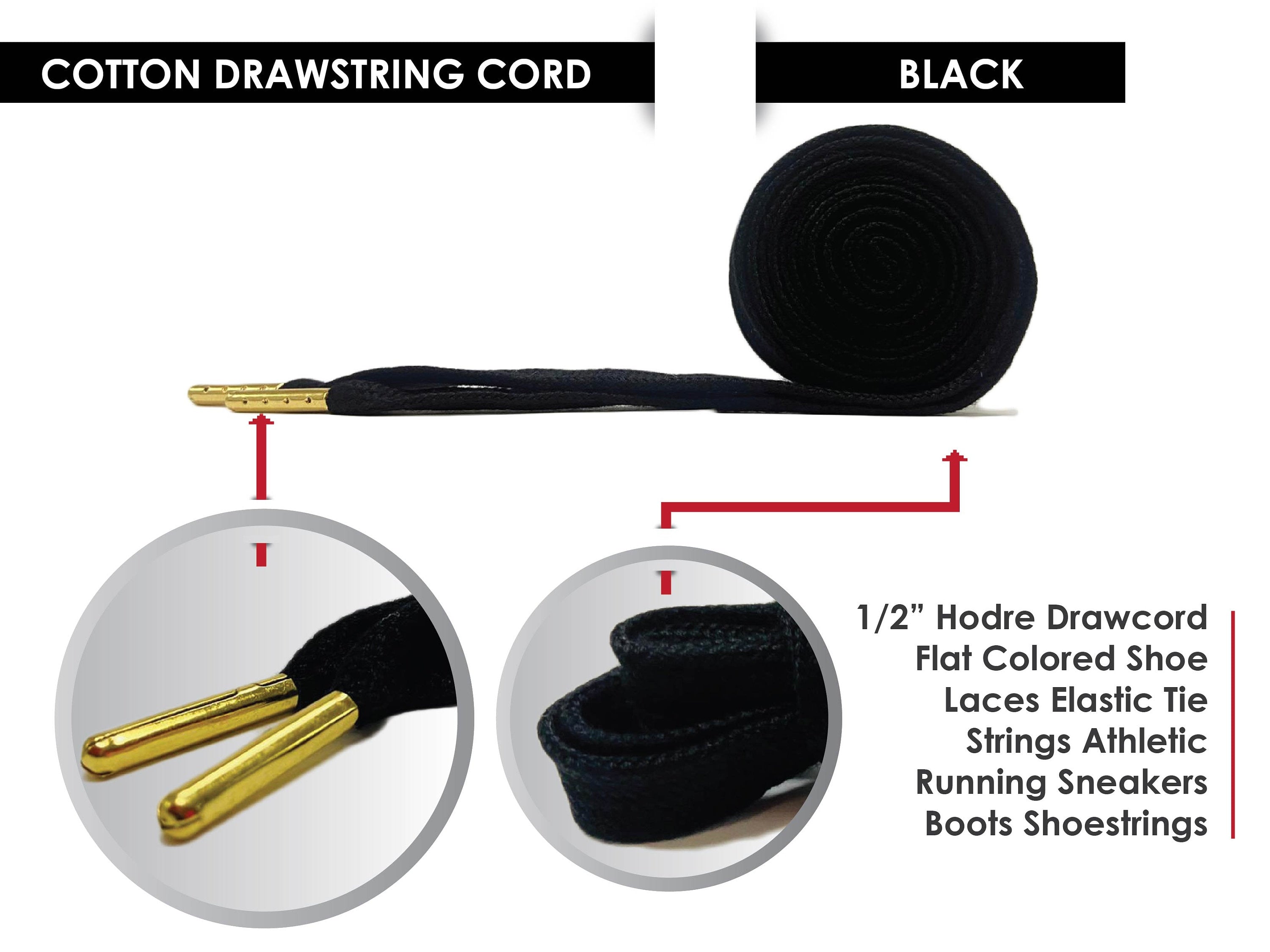 PolyCotton Flat Premium Colorful  Shoelaces with Metal Tips, Hoodie Strings, Jogger Strings,  55 inches,