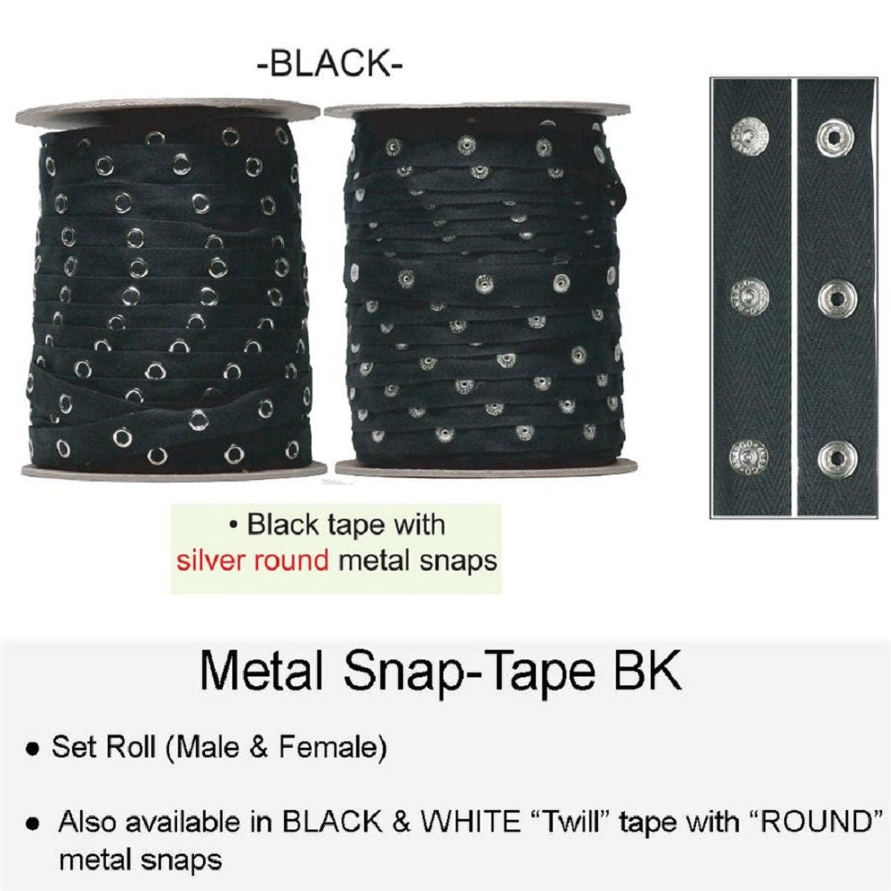 Beyond Trim Snap Button Tape - 1 Inch Twill Fastener Metal Press Stud Crafts DIY Black / White / Green / Brown / 3 / 5 / 10 YDS - LA10541