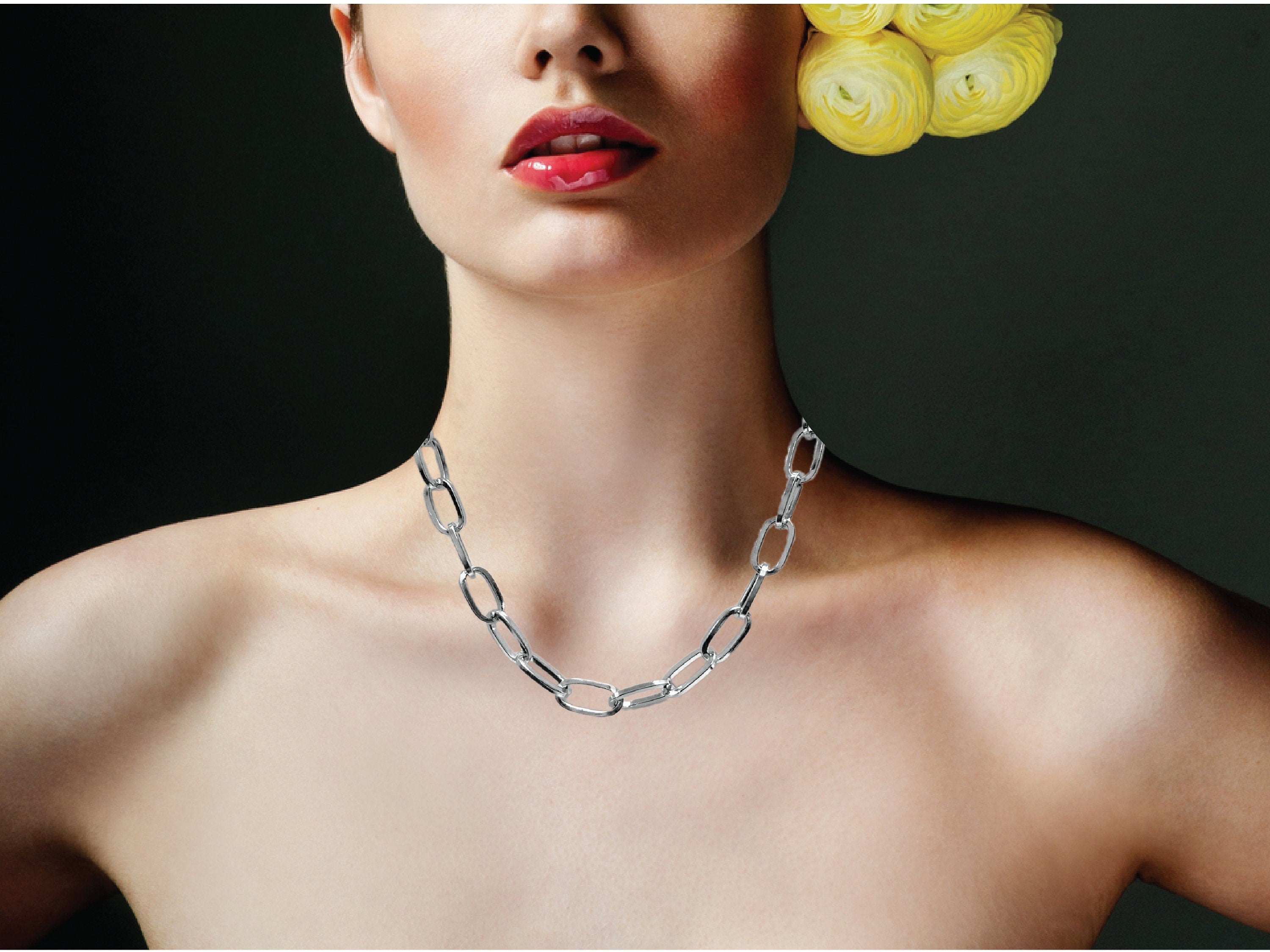 Gold and Sliver  Link Chain Necklace Custom Length Thick Chunky Chain, Long Rectangle Link Chain, Layering, Gold Choker, paper clip necklace