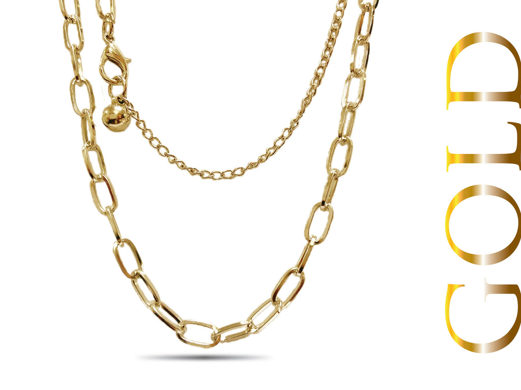 Link chain choker necklace, gold and sliver necklace, BOX chain choker necklace, long link choker necklace, Bold Chain necklace