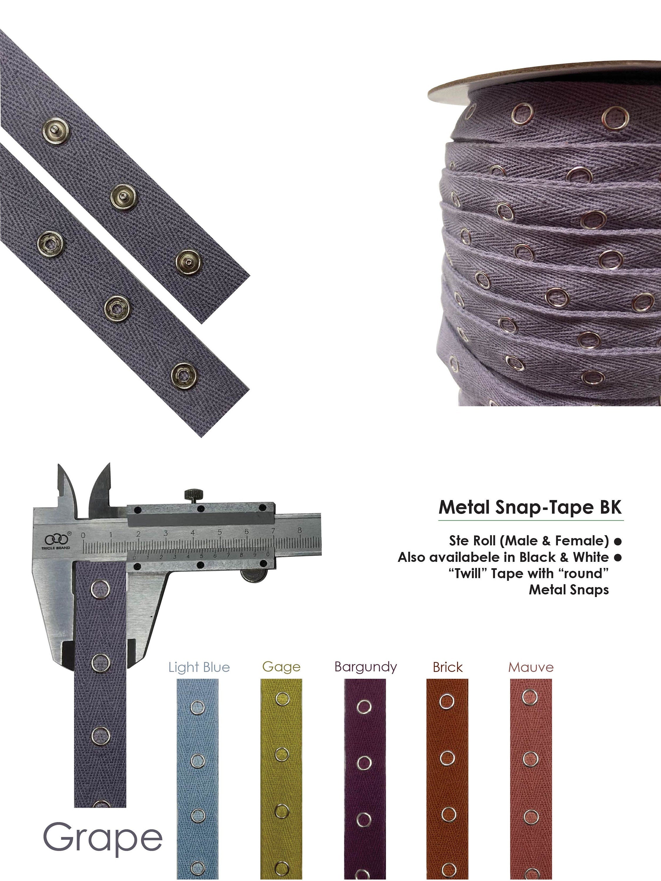 Beyond Trim Snap Button Tape - 1 Inch Twill Sewing Fastener Metal Press Stud Ribbon Replacement Crafting Crafts DIY 3 Yards