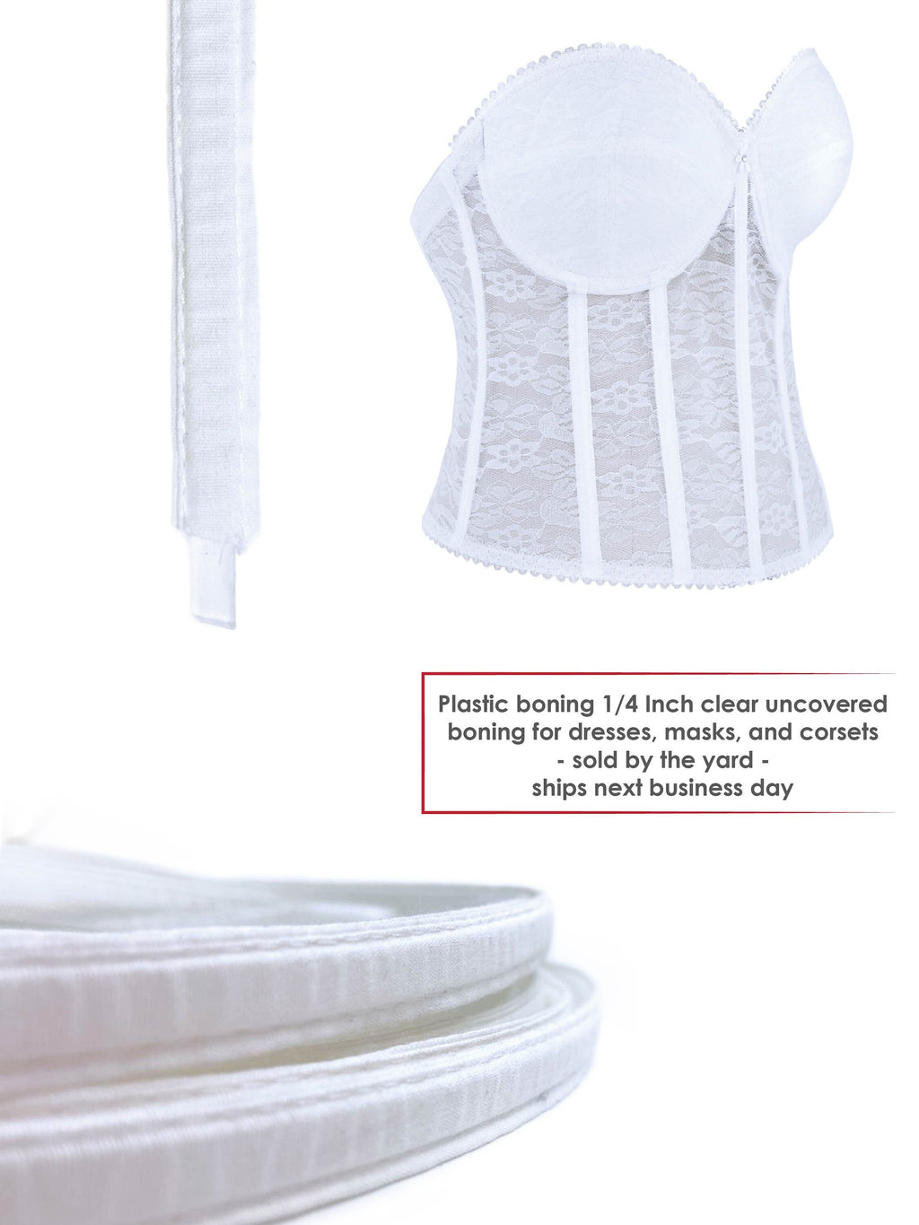 Bias covered boning 1/4" white  - sewable boning for crafts and sewing - Cotton covered polyester boning