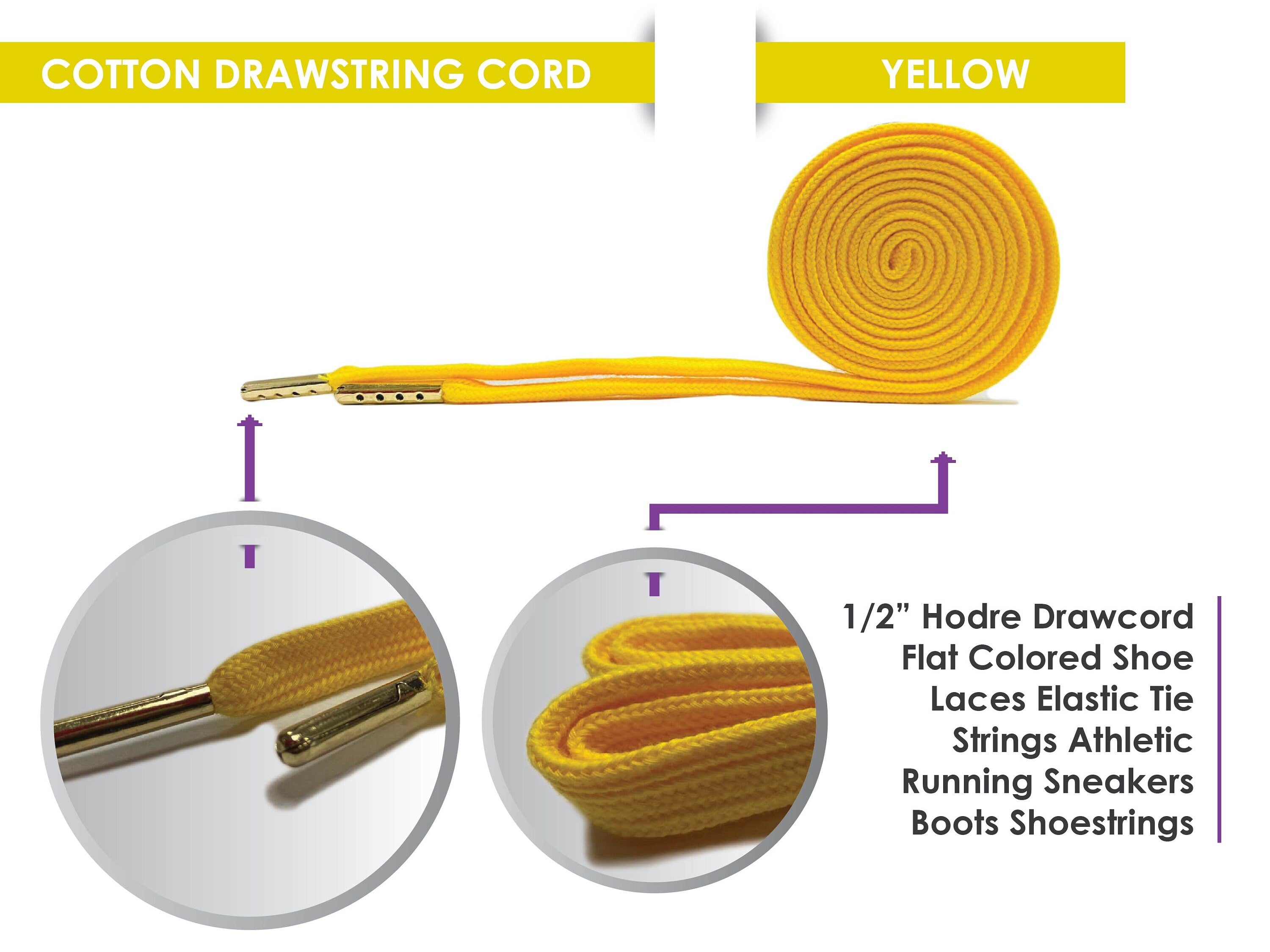 PolyCotton Flat Premium Colorful  Shoelaces with Metal Tips, Hoodie Strings, Jogger Strings,  55 inches,