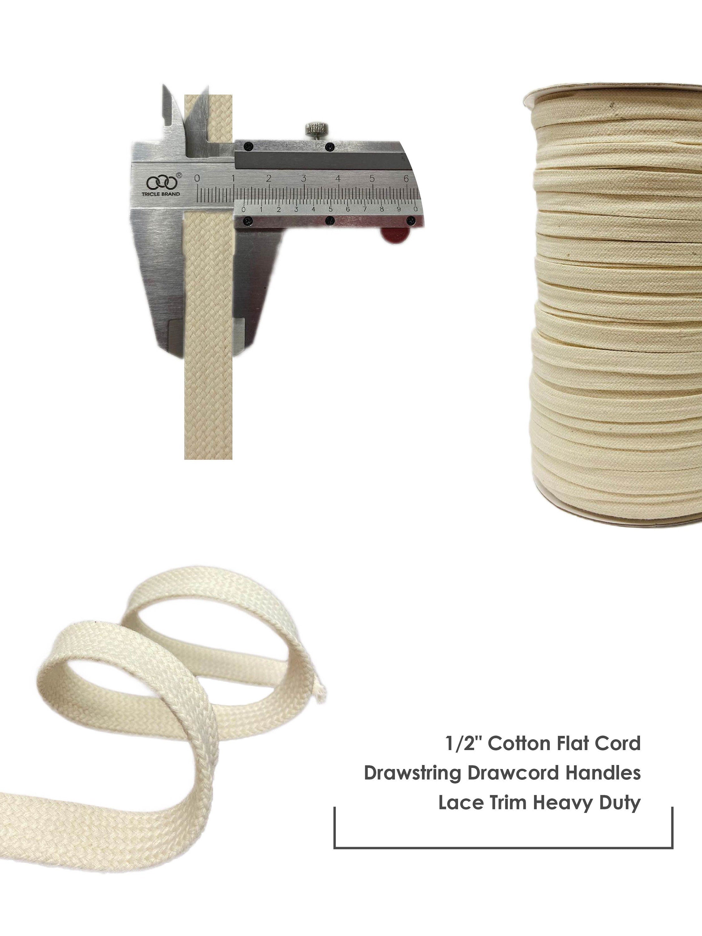 3/8" Cotton Flat Cord Drawstring Drawcord Handles Lace Trim Heavy Duty - Neon Orange, Neon pink , Ivory , Grey , Burgundy