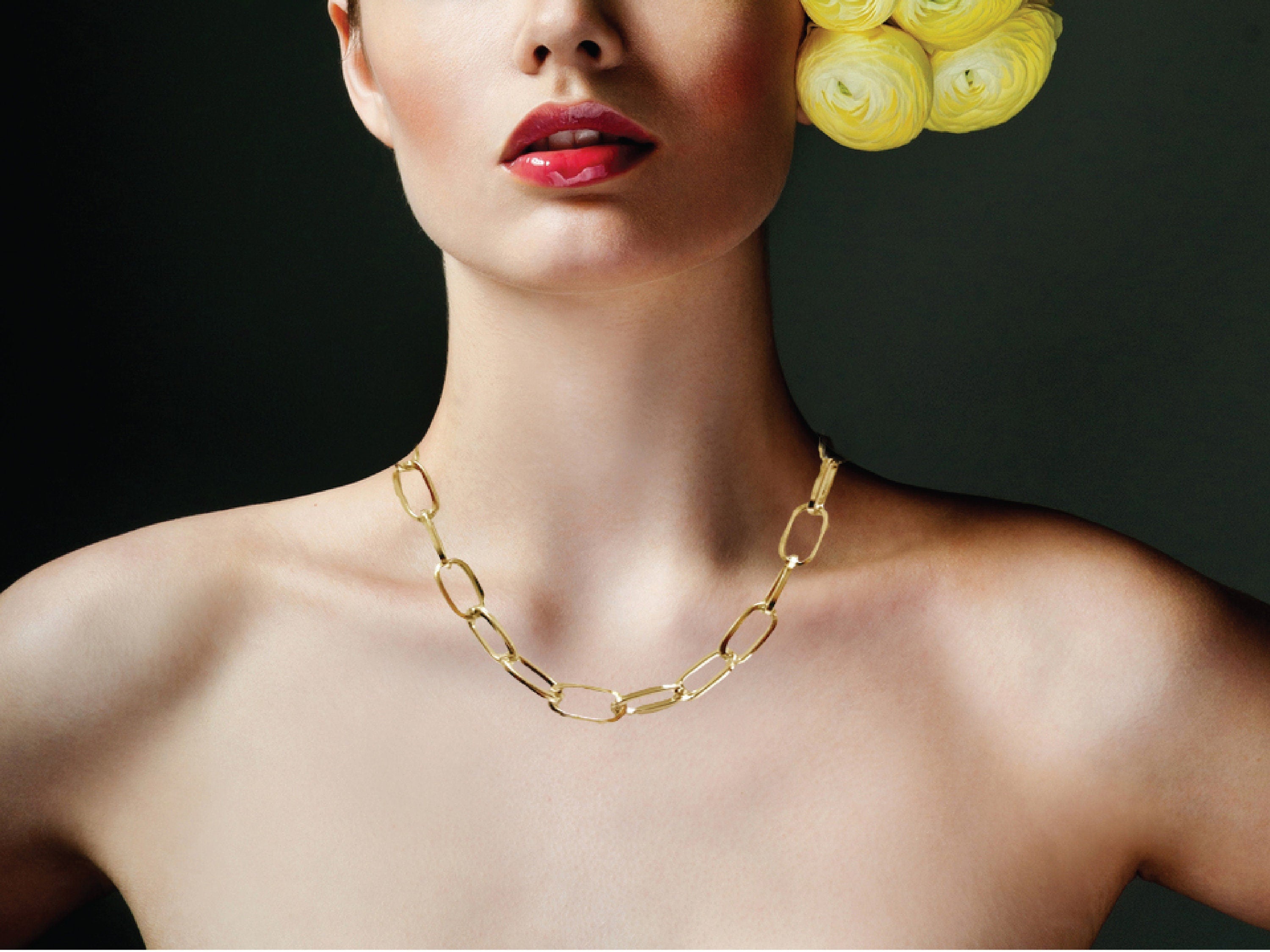 Gold and Sliver  Link Chain Necklace Custom Length Thick Chunky Chain, Long Rectangle Link Chain, Layering, Gold Choker, paper clip necklace